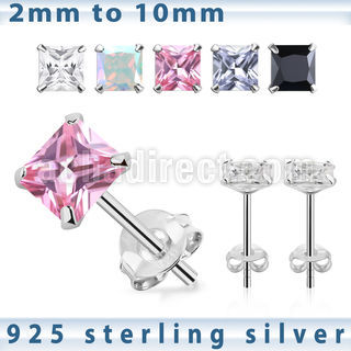 czsqm par piercings oreja plata 925 zirconia cuadradas 2mm 10mm venta
