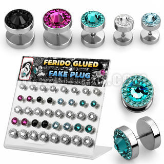 dacb123 display 40 plugs falsos acero cristal swarovski ferido centro cristal 8 10 12mm mayorista
