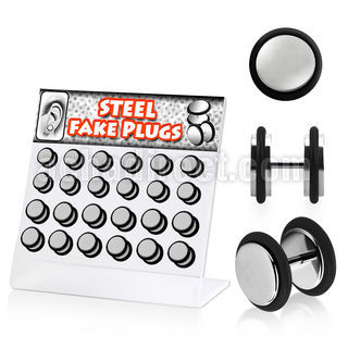 dacb62 display 24 plugs falsos acero quirurgico brillo espejo anillo goma 8 10mm mayorista