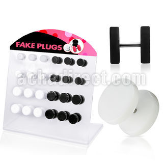 dacb78a display 24 plugs falsos acrilicos anillo goma negro blanco 6mm 8mm distribuidor mayorista
