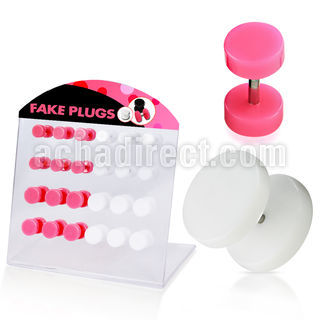 dacb78b display 24 plugs falsos acrilicos anillo goma rosa blanco 6mm 8mm distribuidor