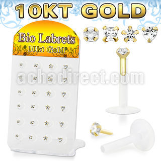 dgibimc bioflex labret w push in 10kt gold top with prong cz 