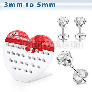 dherz1 display acrilico corazon 13 pares piercings oreja acero inoxidable zirconia claras redondas 3 5mm distribuidor