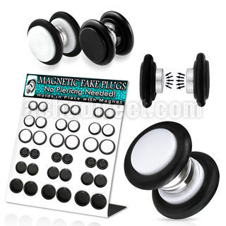 dmpvr1 display 18 plugs falsos magneticos acrilicos negro blanco 6 10mm distribuidor mayorista
