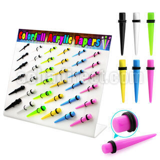 dmxp10 display 36 tapers colores acrilicos lisos anillo goma doble 3mm 10mm al por mayor