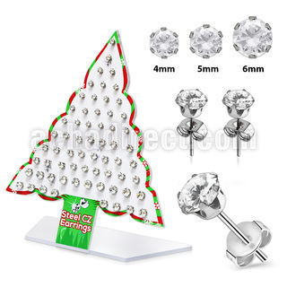 dxmas3 display acrilico arbol navidad 32 pares piercings oreja acero quirurgico zirconia redondas claras 4mm 6mm distribuidor mayorista
