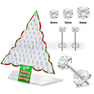 dxmas5 display acrilico arbol navidad 32 pares piercings oreja acero quirurgico zirconia redondas claras 4mm 6mm venta