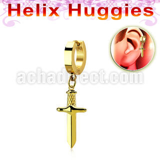 ehg768 pendiente huggie oreja acero inoxidable chapado pvd dorados colgante punal colgante laton chapado oro