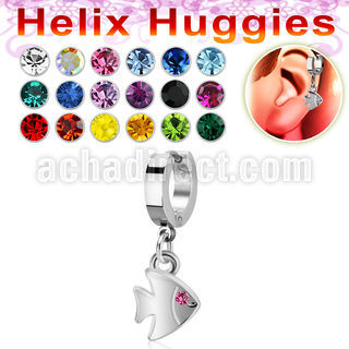 ehh445 pendiente huggie helix acero inoxidable pez colgado ojo cristal se vende por pieza venta