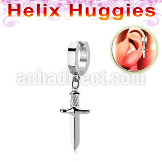 ehh768 pendiente huggie acero inoxidable acabado brillo espejo colgante punal colgante laton chapado plata