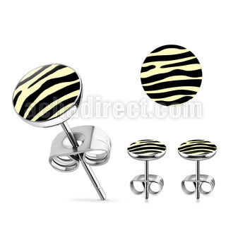 er232 par piercings oreja acero inoxidable logo cebra negra blanca 7mm distribuidor