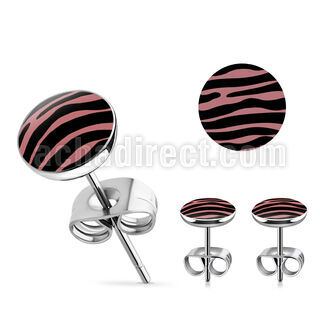 er233 par piercings oreja acero inoxidable logo cebra negra rosa 7mm al por mayor