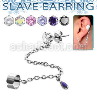 erzdld10 piercing oreja acero inoxidable zirconia redonda conectada falsa esclava helix clip lagrima cayendo estilo vintage colgando distribuidor mayorista