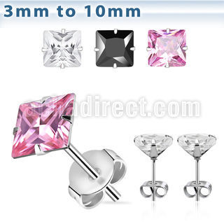 erzsqm par piercing oreja acero quirurgico zirconia cuadrada engastada mayorista