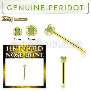 gnbge4 piercing nariz hueso oro 14 kts 0 6mm peridoto 2mm al por mayor