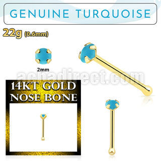 gnbge7 piercing nariz hueso oro 14 kts 0 6mm turquesa 2mm al por mayor