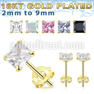 gpqz par piercing oreja plata esterlina oro 18 kts zirconia clara cuadrada 3mm 8mm venta