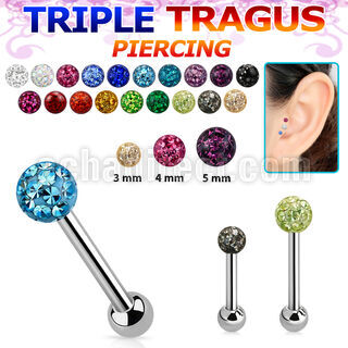 hexcfr piercing tragus triple acero 316l bola 3mm bola 3mm 5mm multi cristal ferido distribuidor mayorista