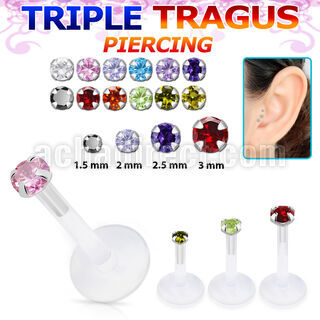 hexgz piercing tragus bio flexible triple plata esterlina zirconita redonda 1 5mm 3mm mayorista