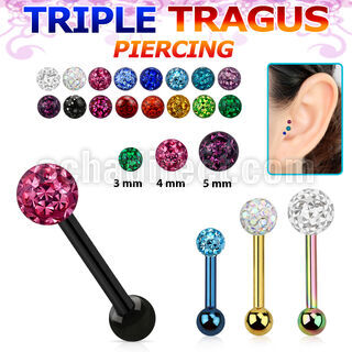 hextcfr piercing tragus triple acero 316l anodizado bola 3mm bola multi cristal ferido 3mm 5mm distribuidor mayorista