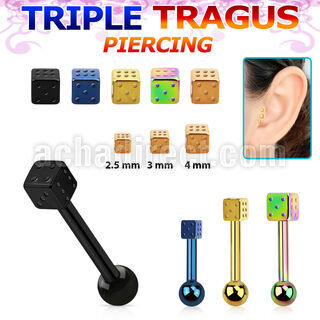 hextfd piercing tragus triple acero 316l anodizado bola 3mm dado acero 2 5mm 5mm al por mayor