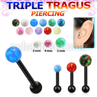 hextiop piercing tragus triple acero 316l anodizado bola opalo 3mm bola acero lisa 3mm al por mayor