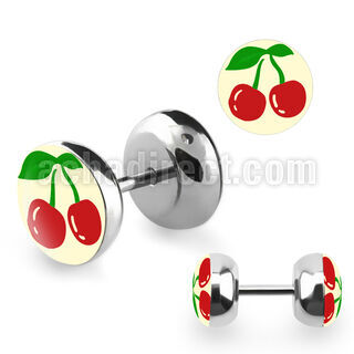 ilpf plug falso acero quirurgico logo cerezas rojas fondo blanco 8mm mayorista