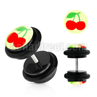 ilvgr19 plug falso acrilico negro logo cerezas anillos goma 8mm distribuidor mayorista