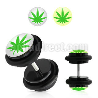 ilvgr3 plug falso acrilico negro logo marihuana fondo blanco anillos goma 8mm al por mayor