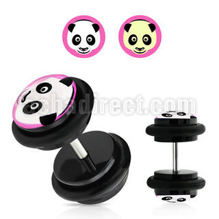 ilvgr66 plug falso acrilico negro logo cara panda negra blanca fondo rosa anillos goma 8mm venta