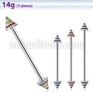 indcny5 barbell industrial acero quirurgico conos rayas colores 5mm 35mm mayorista