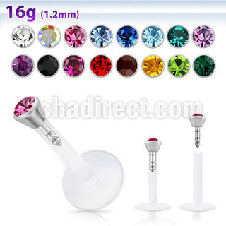 lbijy labret bio flexible transparente presion acero 316l 2 5mm plano bola cristal bisel mayorista
