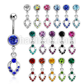 mcd245s piercing ombligo acero quirurgico bola 8mm joya bisel colgante gota cristal mayorista