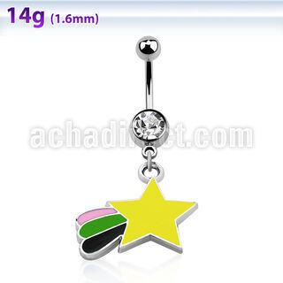 mcd410 piercing ombligo acero quirurgico bola 8mm joya bisel estrella fugaz pintada 10mm mayorista