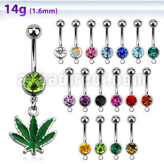 mcd432 piercing ombligo acero quirurgico bola joya 8mm hoja marihuana pintada verde 10mm al por mayor