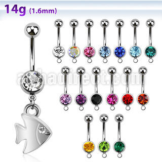 mcd445 piercing ombligo acero quirurgico bola joya bisel 8mm pez colgado ojo cristal 10mm venta