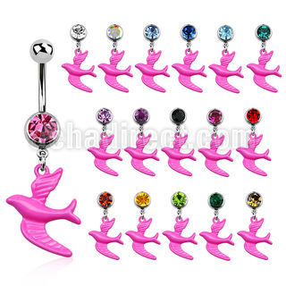 mcd454 piercing ombligo acero quirurgico bola joya bisel 8mm pajaro pintado color rosa colgado 10mm mayorista