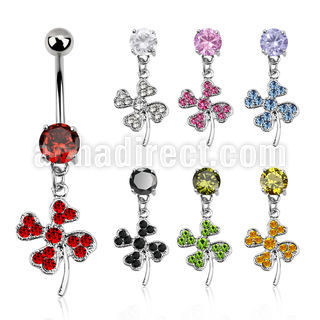 mcd541x piercing ombligo acero quirurgico zirconia redonda 8mm hoja trebol shamrock cristal al por mayor