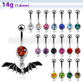 mcd569 piercing ombligo acero quirurgico bola joya bisel 8mm murcielago negro colgado 10mm distribuidor