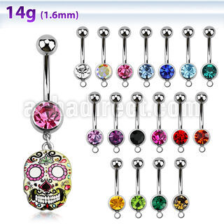 mcd644 piercing ombligo acero quirurgico bola joya bisel 8mm calavera azucar pintada 10mm al por mayor