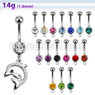 mcd672 piercing ombligo acero quirurgico bola joya bisel 8mm delfin cristal colgado 10mm distribuidor