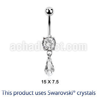 mcd713 piercing ombligo acero quirurgico zirconia 8mm cristal swarovski gota larga colgado 10mm distribuidor mayorista