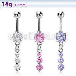 mcdz418 piercing ombligo acero quirurgico bola 8mm joya bisel colgante triple zirconia plata al por mayor