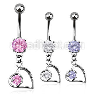 mcdz66 piercing ombligo acero quirurgico zirconia 8mm corazon tumbado colgado zirconia redonda distribuidor mayorista