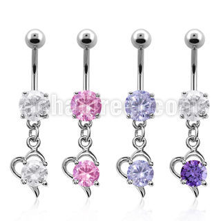 mcdz9 piercing ombligo acero quirurgico zirconia 8mm corazon colgado zirconia redonda centro grande 10mm distribuidor mayorista