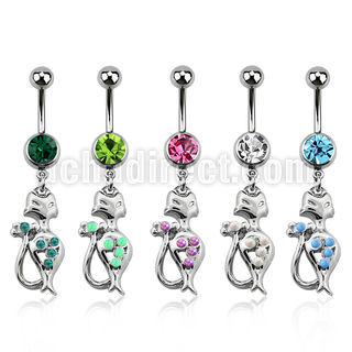 mcop475 piercing ombligo acero quirurgico bola joya bisel 8mm gato lady opalos sinteticos colgado 10mm al por mayor
