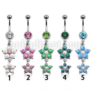 mcopfl17 piercing ombligo acero quirurgico bola joya 8mm doble flor 5 petalos opalos sinteticos s 10mm distribuidor mayorista