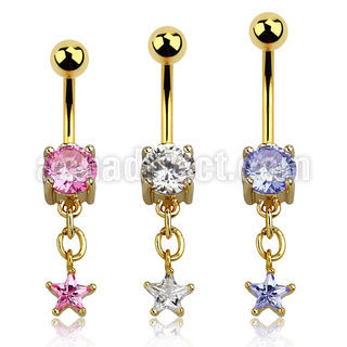 mdgz523 piercing ombligo acero 316l anodizado dorado zirconia redonda 8mm zirconia estrella distribuidor mayorista