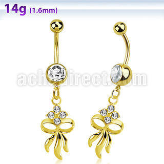 mdk508 piercing ombligo acero anodizado dorado bola joya colgante flor arco colgante laton chapado oro longitud