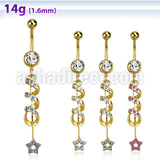 mdk701 piercing ombligo acero 316l pvd dorado bola joya 8mm remolino estrella colgado 10mm distribuidor mayorista
